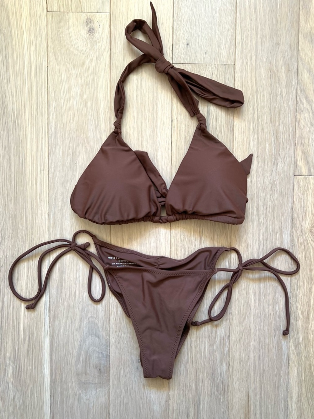 NWOT White Fox Brown Tie-Side Triangle Bikini Top & Bottoms